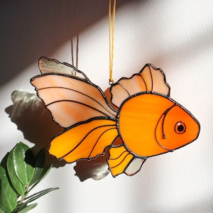 Goldfish Suncatcher Stained Glass Gold fish Decor Home House Window Wall Hangings Cling Ornament Mom Grandma Gift House