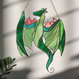 Green Dragon Hanging Stained Glass Sun Catcher Bird mystical Suncatcher Sister Gift Farmhouse Home House Decor Window Wall Animal