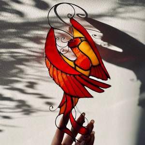 Bird phoenix mystical burning appears ashes Stain Glass Suncatcher Panel Gift Farmhouse Home House Decor Window Wall Hanging Animal
