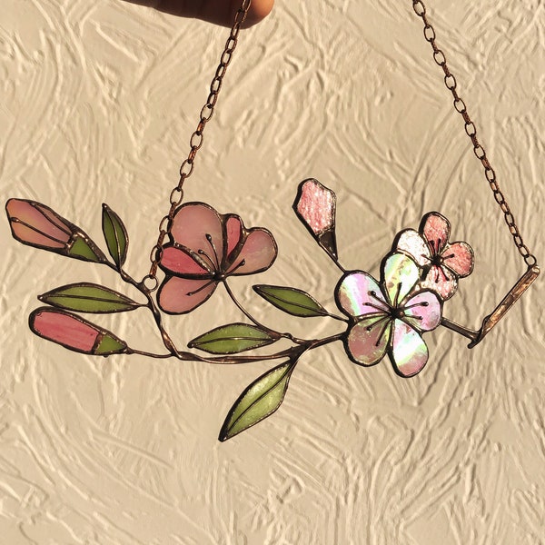 Sakura Twig Branch Stained Glass Suncatcher Flower Mother's Day gift, Gift for Woman Girl House Home Decor For Window Wall