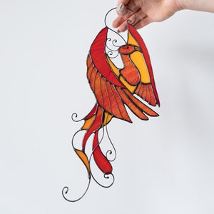 Bird phoenix mystical burning appears ashes Stain Glass Suncatcher Panel Gift Farmhouse Home House Decor Window Wall Hanging Animal