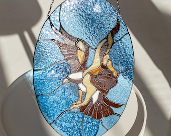 Adelaar, valk Aangepast glas-in-lood portret paneel foto mensen familie sterfgeval cadeau muur raam hangende zonnevanger gepersonaliseerd