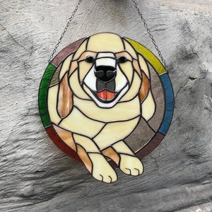 Custom Dog Portrait Picture Art Suncatcher, Pet ornament Memorial Stained Glass Face Gift Home House Decor Window Wall Hanging