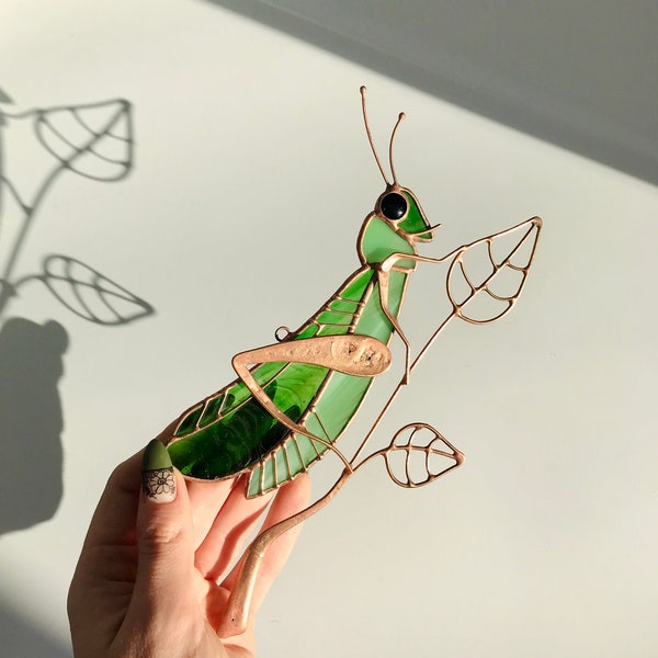 Suncatcher Grasshopper Skipjack Stained Glass Decor Green Home House Window Wall Hangings Cling Gift House