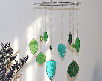 Green Dream Sun Catcher Leaf Panel Suncatcher Spring Ornament Stain Glass Mothers Gift Home House Decor Window Wall Decoration Nature room