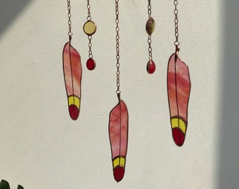 Red Dream Sun Catcher Panel Suncatcher Stain Glass Mothers Gift Home House Decor Window Wall Decoration Nature Art Living room