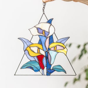 Stained glass calla lily flowers, Suncatcher Window hangings, Mother's Day gift, Grandma gift, arum lily image 1