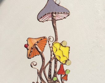 Stained Glass Garden Forest Mushrooms Suncatcher Thanksgiving Halloween Day Gift Home Art Window Wall Nature Decorations Hanging