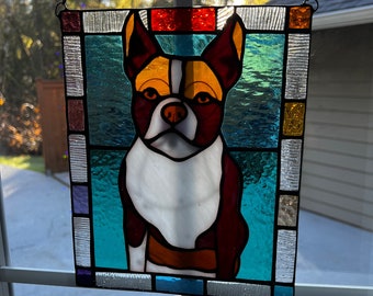 Custom stained glass dog, pet wall art, window hangings, memorial gift, Bereavement gift, personalized mothers day gift