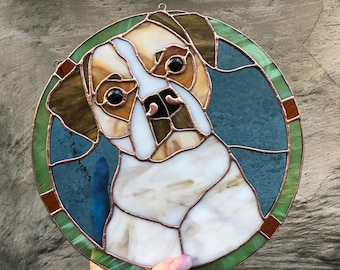 Custom Dog Portrait Picture Art Suncatcher, Pet ornament Memorial Stained Glass Face Gift Home House Decor Window Wall Hanging