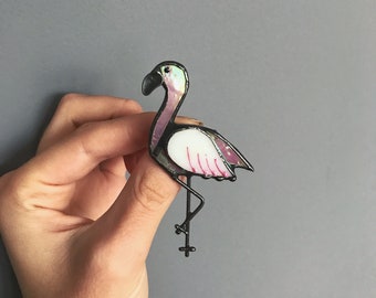 Stained Glass Pink Flamingo Broach Accessories Imitation Jewelry Brooch Tiffany Technique Pin Mothers Gift for Woman Girl Daughter Wife