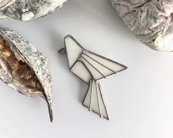 Stained Glass White Bird Broach Origami Style Accessories Imitation Jewelry Brooch Pin Woman Girl Mother's gift Her