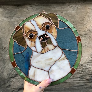 Custom Dog Portrait Picture Art Suncatcher, Pet ornament Memorial Stained Glass Face Gift Home House Decor Window Wall Hanging