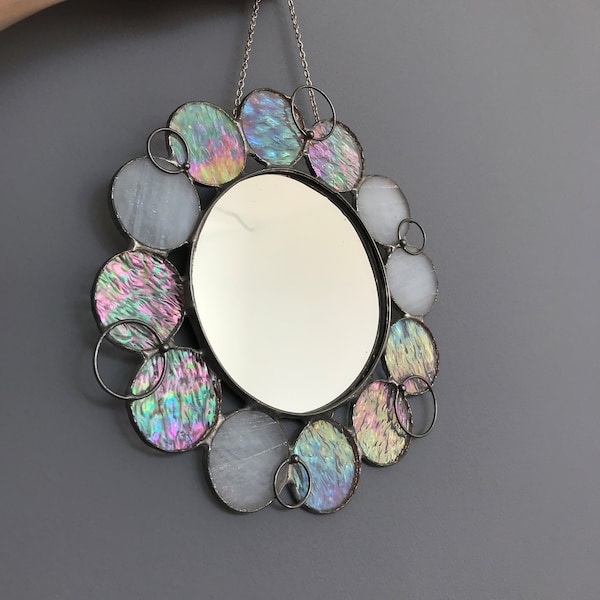 Miroir rond en vitrail Tiffany, cadeau pour décoration de maison, à accrocher au mur, cadeau de fête des mères pour femme fille, fabriqué à la main