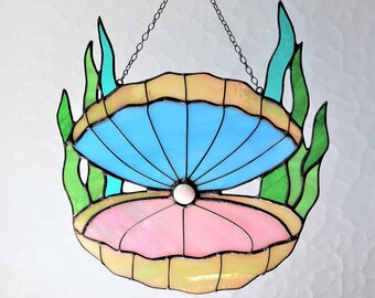 Muschel Suncatcher Muschel, Jakobsmuschel Stain Glass Decor Home Haus Fenster Wandbehang Cling Mutter Geschenk Idee Haus