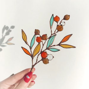 Suncatcher Glass Art Leaf leaves decorations traditional festive gift Sprig Home Window Wall Hanging. Mother's day gift