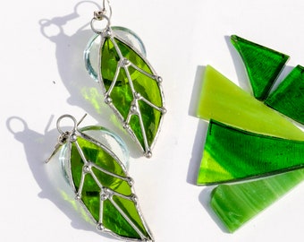 Stained Glass Green Earrings Beautiful Decoration Tiffany Technique Leaf Present Donation For Woman Accessories gift for Valentine's Day her