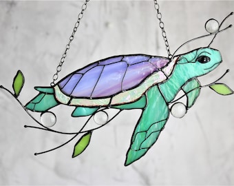 Turtle Suncatcher Stain Glass Decor Green Home House Window Wall Hangings Gift House Grandma gift