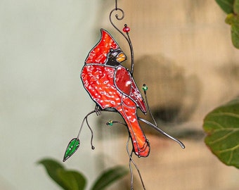 Stained Glass Bird Cardinal Suncatcher Grandma Gift Farmhouse, Window Wall Hangings Animal