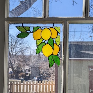 Gele hoektak van citroenen Suncatcher Stain Glass, Home House Decor Raam Wanddecoratie boho, Moederdagcadeau