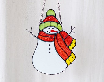 Christmas Snowman Stained Glass New Year Suncatcher Home Decor Window Wall Hangings Cling Holiday Gift House Decoration