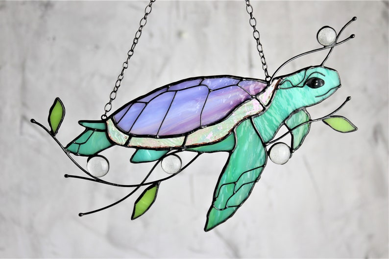 Turtle Suncatcher Stain Glass Decor Green Home House Window Wall Hangings Cling Ornament Gift House Grandma gift