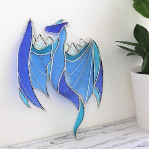 Dragon Hanging Stained Glass Sun Catcher Blue Bird mystical Suncatcher Gift Farmhouse Home House Decor Window Wall Animal