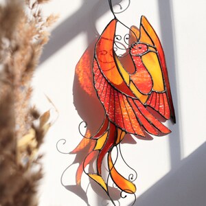 Bird phoenix mystical burning appears ashes Stain Glass Suncatcher Panel Gift Farmhouse Home House Decor Window Wall Hanging Animal Ornament