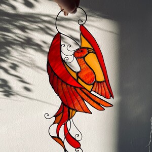Bird phoenix mystical burning appears ashes Stain Glass Suncatcher Panel Gift Farmhouse Home House Decor Window Wall Hanging Animal Ornament