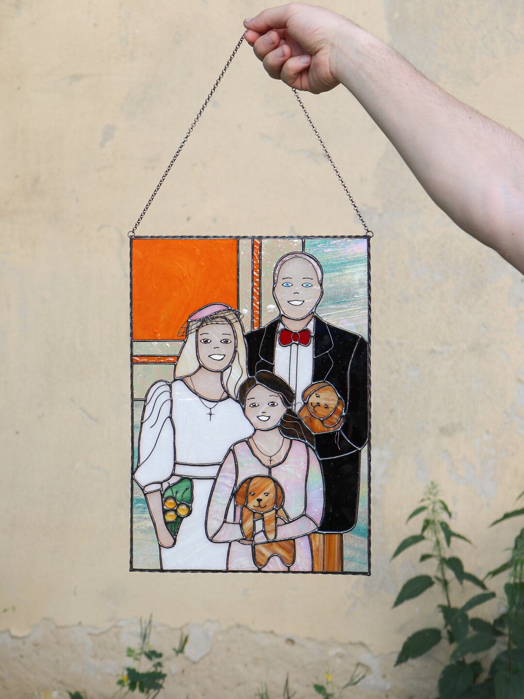 Custom Stained Glass Panel House Picture People Family Home Wall
