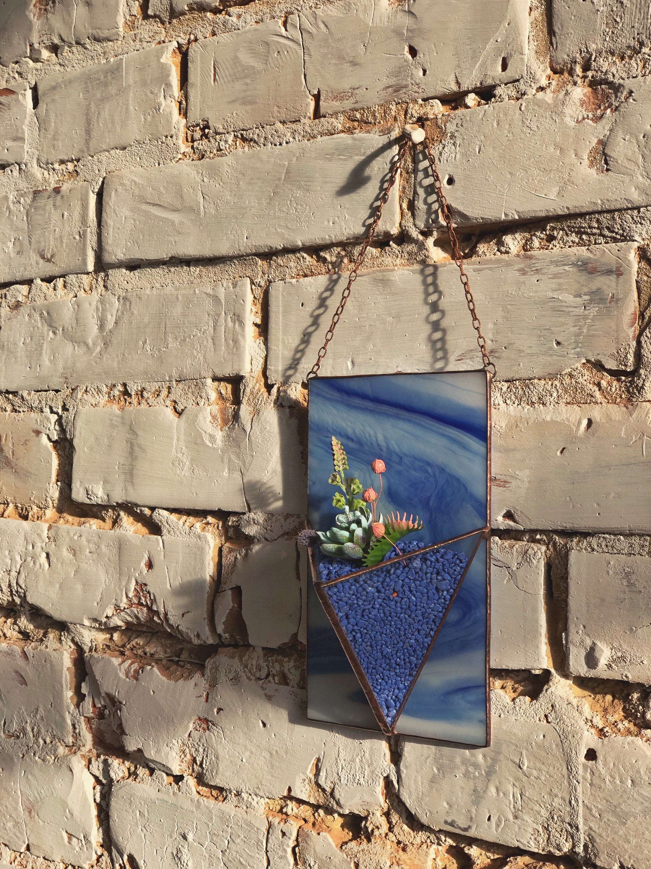 Air Plant Holder Blue Wall Vase Hanging Succulent Planter Pots Etsy