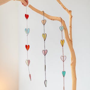 Juego de atrapasol con forma de corazón de vitral / Decoración para ventanas hecha a mano
