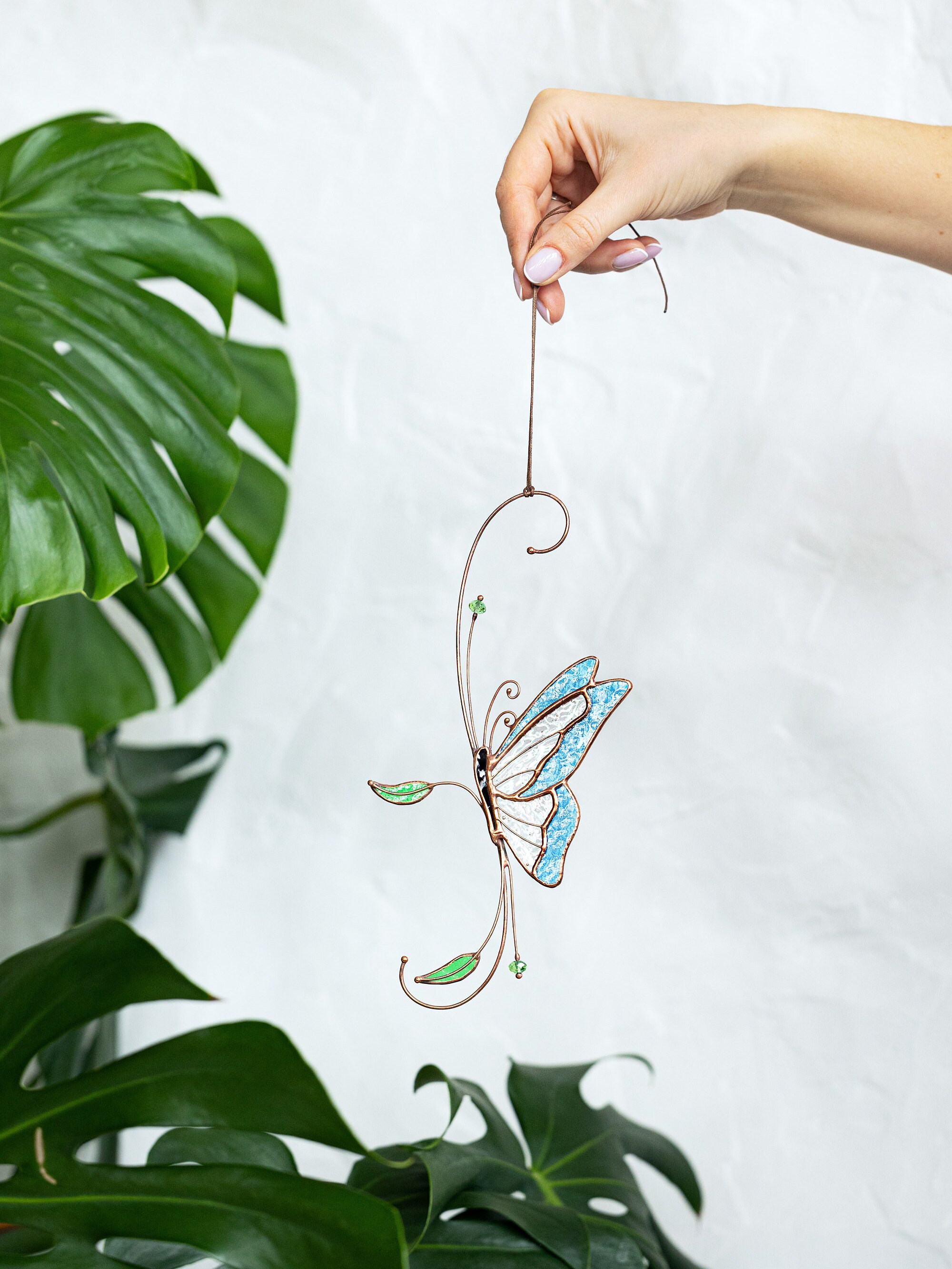Farfalla In Vetro Colorato ANFURI - Acchiappasole Da Finestra, 21.8 Cm