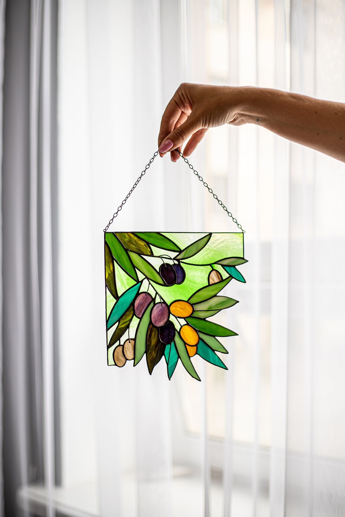 Green Corner Olive Branch Suncatcher Stained Glass Window Wall ...