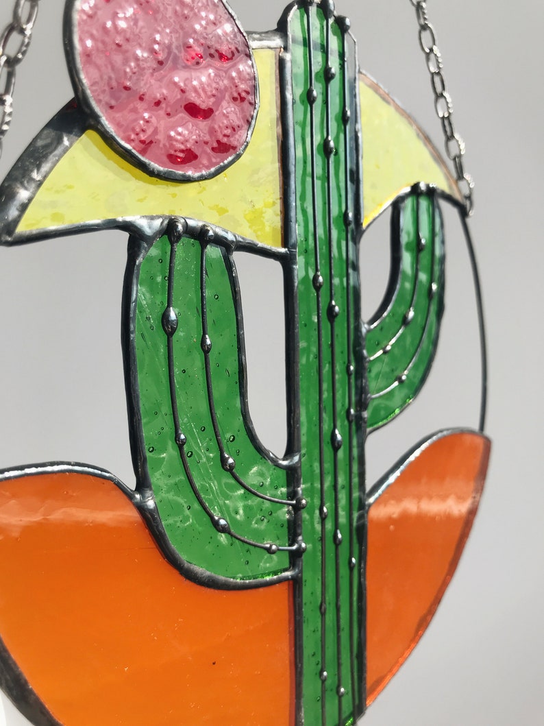 Suncatcher Cactus Stain Glass Picture Home House Decor Window Wall Hangings Rainbow Cling Nature Ornament