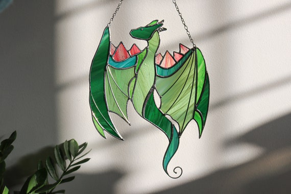 Dragon vert suspendu vitrail Sun Catcher oiseau mystique