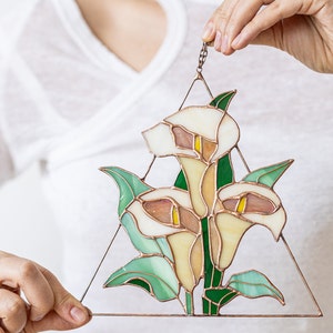 Stained glass calla lily flowers, Suncatcher Window hangings, Mother's Day gift, Grandma gift, arum lily image 8