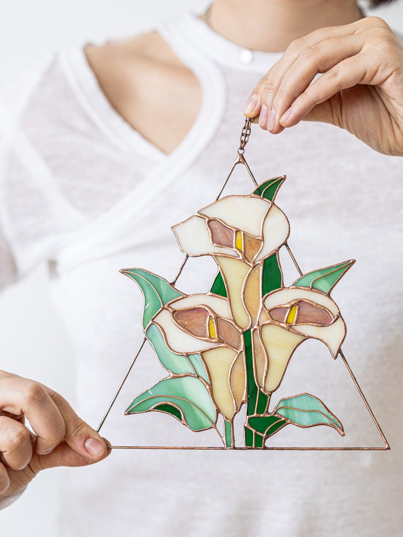 Stained glass calla lily flowers, Suncatcher Window hangings, Mother's Day gift, Grandma gift, arum lily image 8