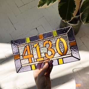 Custom stained glass numbers, suncatcher address sign, personalized name cling, housewarming gift