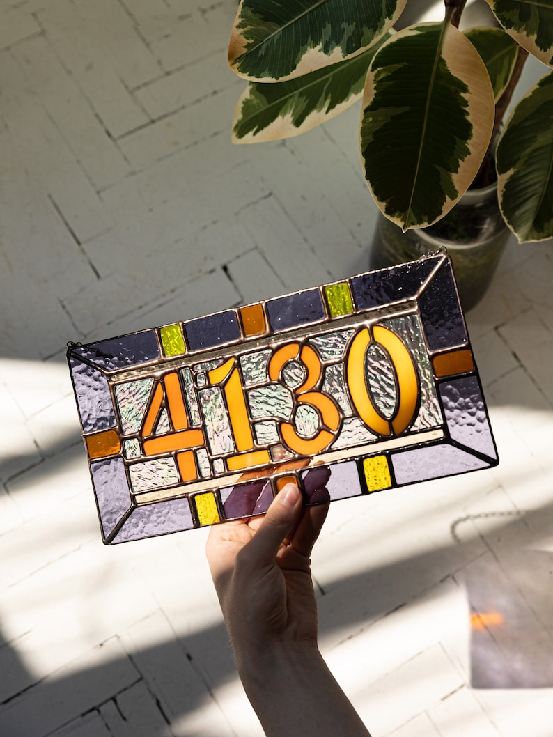 Custom stained glass numbers, suncatcher address sign, personalized name cling, housewarming gift