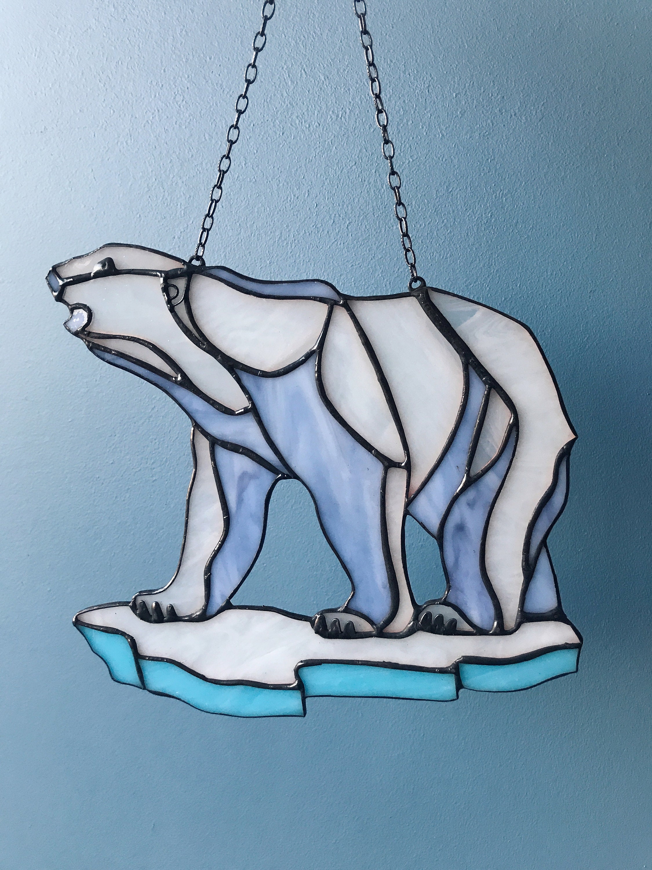 Stained Glass White Suncatcher Polar Bear Panel Animal Etsy