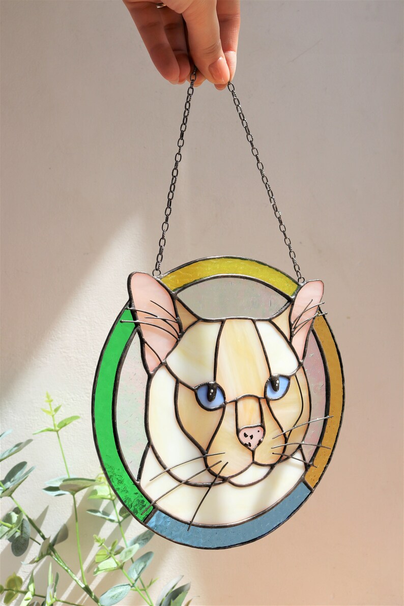 Custom Cat Portrait Art Suncatcher Pet Ornament Memorial | Etsy