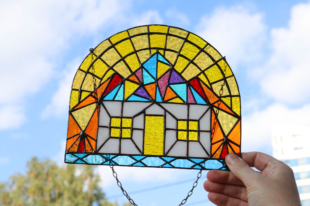 Custom Stained Glass Panel House Picture Home Wall Hanging Suncatcher