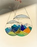 Stain Glass Panel Suncatcher Picture Mountains Hill Landscape Home Decor For Window Or Wall Cling Nature Ornament Gift for Mothers day House 