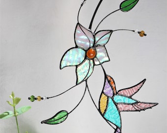 Hummingbird Stained Glass Suncatcher Panel Farmhouse Home House Decor Bird Window Wall Hangings Animal Mother&#39;s gift Living Kitchen room art