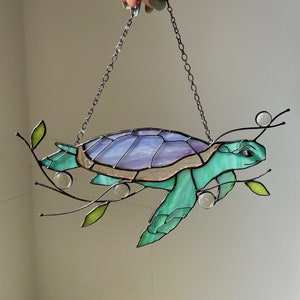 Turtle Suncatcher Stain Glass Decor Green Home House Window Wall Hangings Cling Ornament Gift House Grandma gift