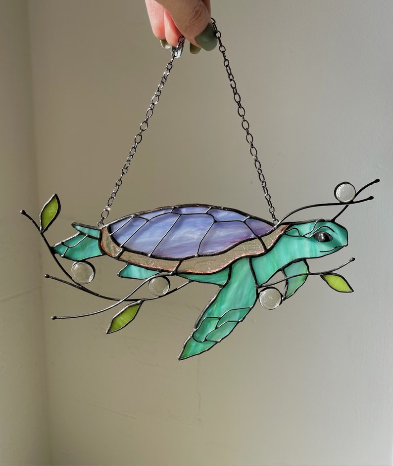 Turtle Suncatcher Stain Glass Decor Green Home House Window Wall Hangings Cling Ornament Gift House Grandma gift