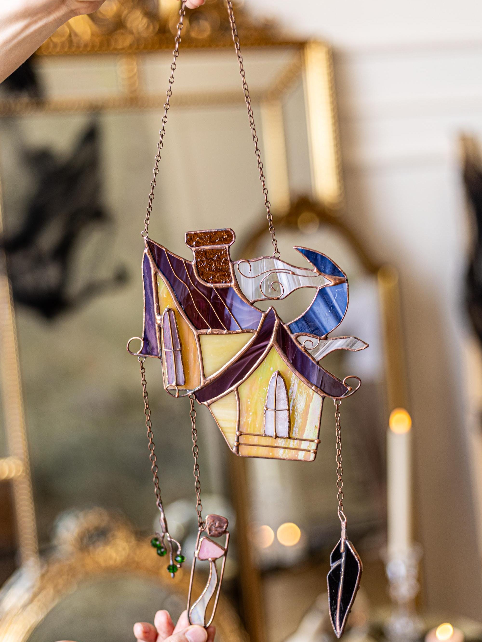 Mystical Baba Yaga house, Suncatcher Stained Glass Gothic Decor Window Home House Wall Hangings Halloween Gift, Fairy Spooky vibes