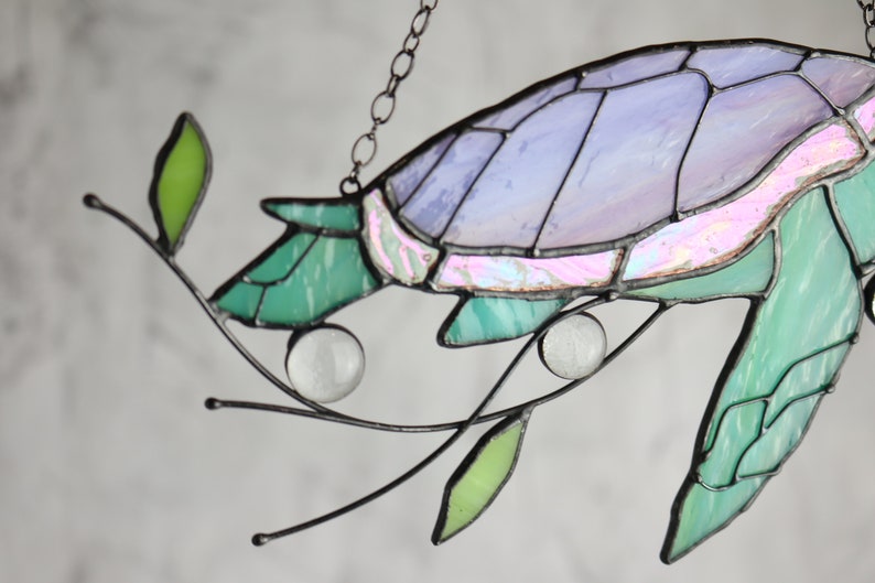 Turtle Suncatcher Stain Glass Decor Green Home House Window Wall Hangings Cling Ornament Gift House Grandma gift