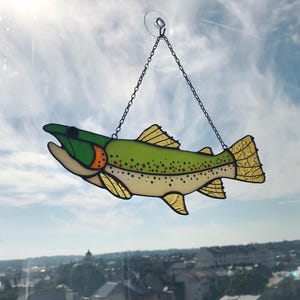 Stained Glass Fish Trout Suncatcher Gift Farmhouse Home Decor For Window Or Wall Hangings House Animal